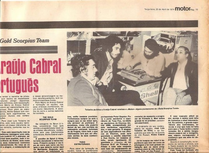 Notícia Oficial-Lançamento da « Gold Scorpius Team » 1974